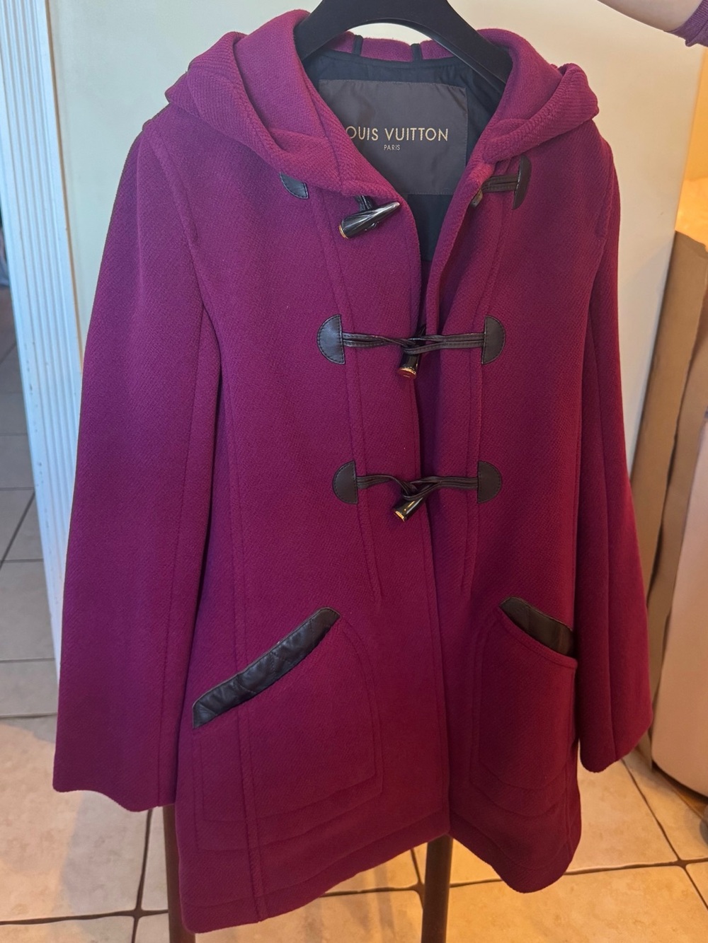 Louis Vuitton Women's Hooded Toggle Wool Coat in Magenta